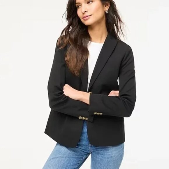 J.Crew Blazer Womens 2 Black Two Button Stretch Lined Tailored Suit Jacket BP095 - Picture 1 of 12